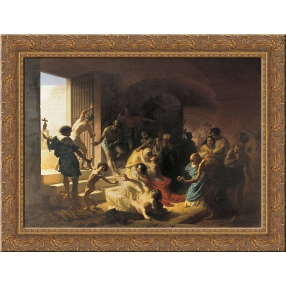 Christian martyrs in the Colosseum 24x18 Gold Ornate Wood Framed Canvas Art by Konstantin Dmitriyevich Flavitsky