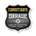 thumbnail image 1 of Christian's Garage I Can Fix Everything But Stupid 18 inch X 18 inch Shield Shaped Commercial Grade Plastic Sign To last, Gift for Dads and Uncles Classic Americana Crafted in the USA, 1 of 7