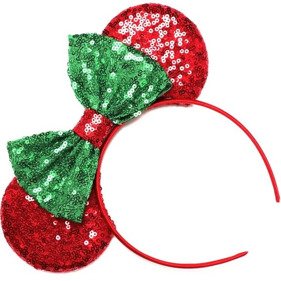 Christimas Red Minnie Ears, Green Christmas Ears, Holiday Mickey Ears, Red Mickey Ears