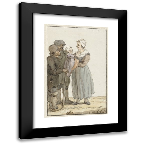 Christina Chalon 13x18 Black Modern Framed Museum Art Print Titled - Woman with Child with Two Men (1758 - 1808)