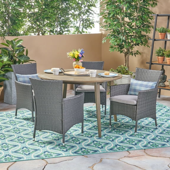 Noble House Biella 5 Piece Wooden Round Patio Dining Set in Gray