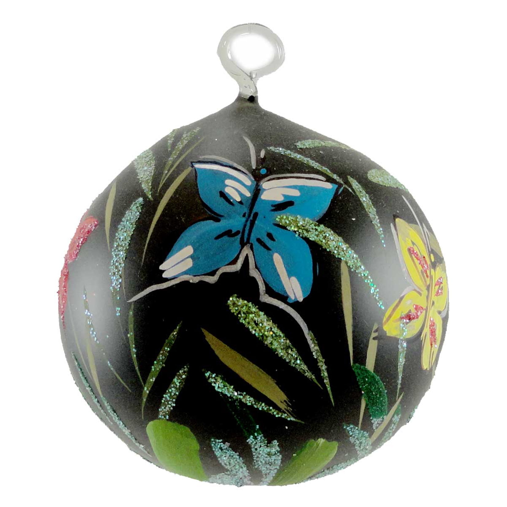 Hand-Painted Glass Ornament Ball with Butterflies