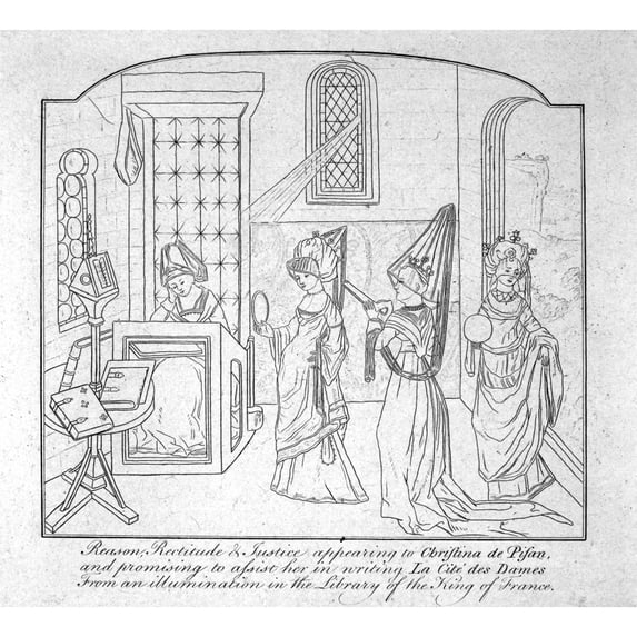Christine De Pisan N(1364-C1430). French Poet. Reason Rectitude And Justice Appearing To Christina