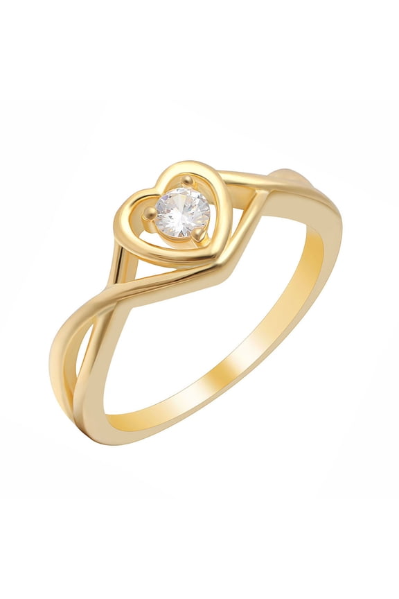 Christine Engagement Ring Promise Heart For Women Yellow or Rose Gold Cz Ginger Lyne Collection