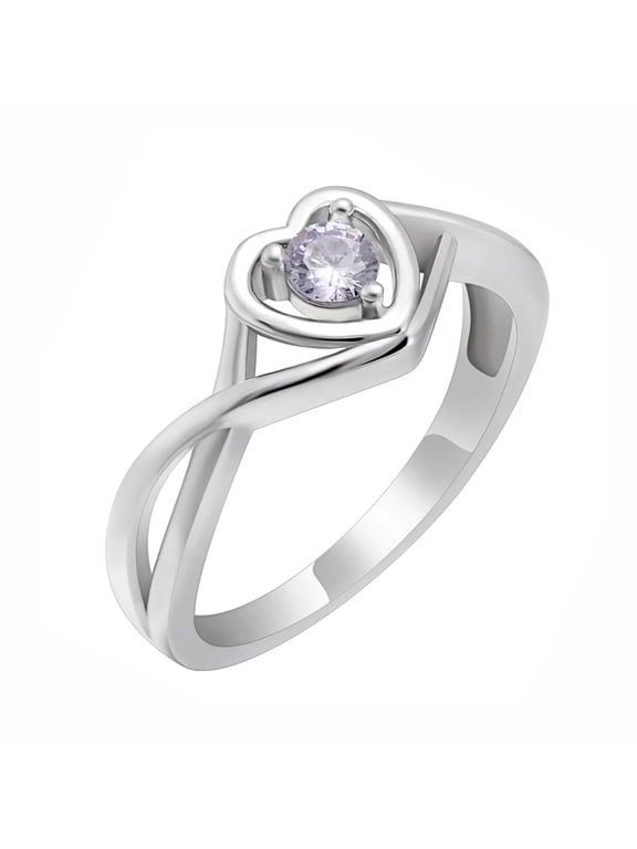 April Birthstone Clear Heart CZ Promise Ring for Women Size 7 Sterling Silver Engagement Gift by Ginger Lyne