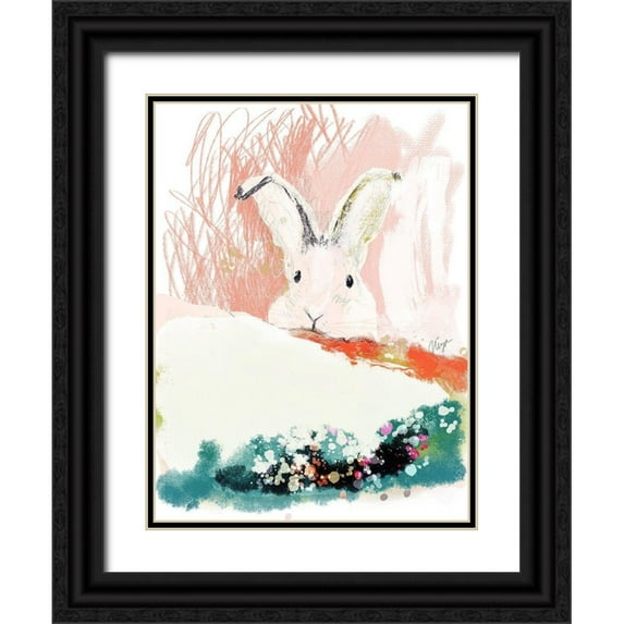 Christine, Niya 15x18 Black Ornate Wood Framed with Double Matting Museum Art Print Titled - Bunny in the Garden