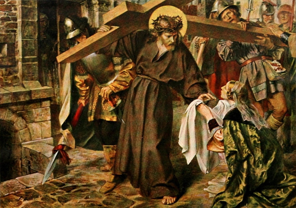 Christliche Kunst 2 1905 Christ carrying cross Canvas Art - Unknown (24 x 36)