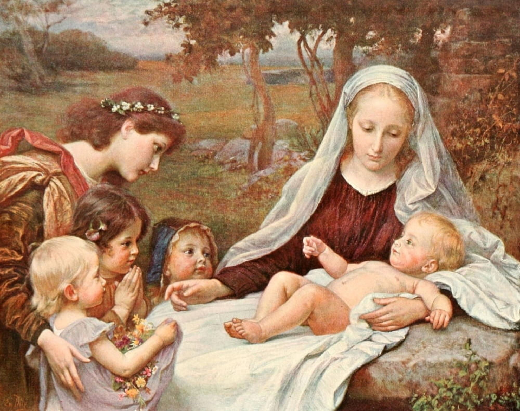 Christliche Kunst 2 1905 Madonna with Jesus Child Canvas Art - Unknown (24 x 36)