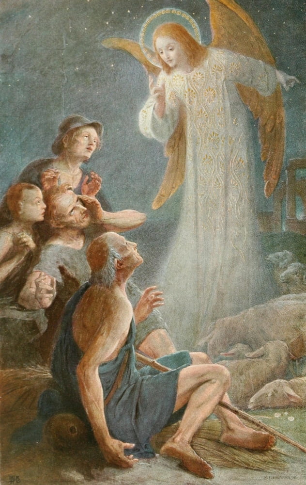 Christliche Kunst 4 1907 Angel visiting shepherds Canvas Art - Peter von Cornelius (18 x 24)