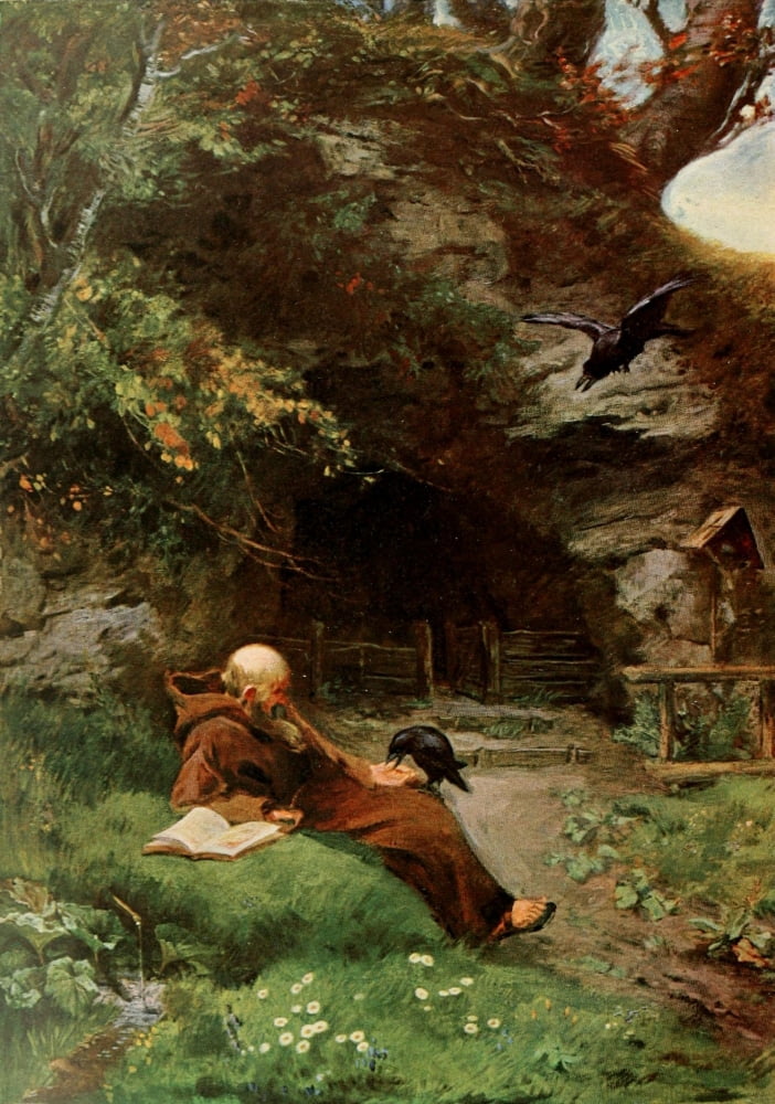 Christliche Kunst 4 1907 Friar with raven Canvas Art - Unknown (18 x 24)