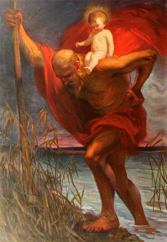 Christliche Kunst 7 1910 St Christopher Canvas Art - Georg Winkler (18 x 24)