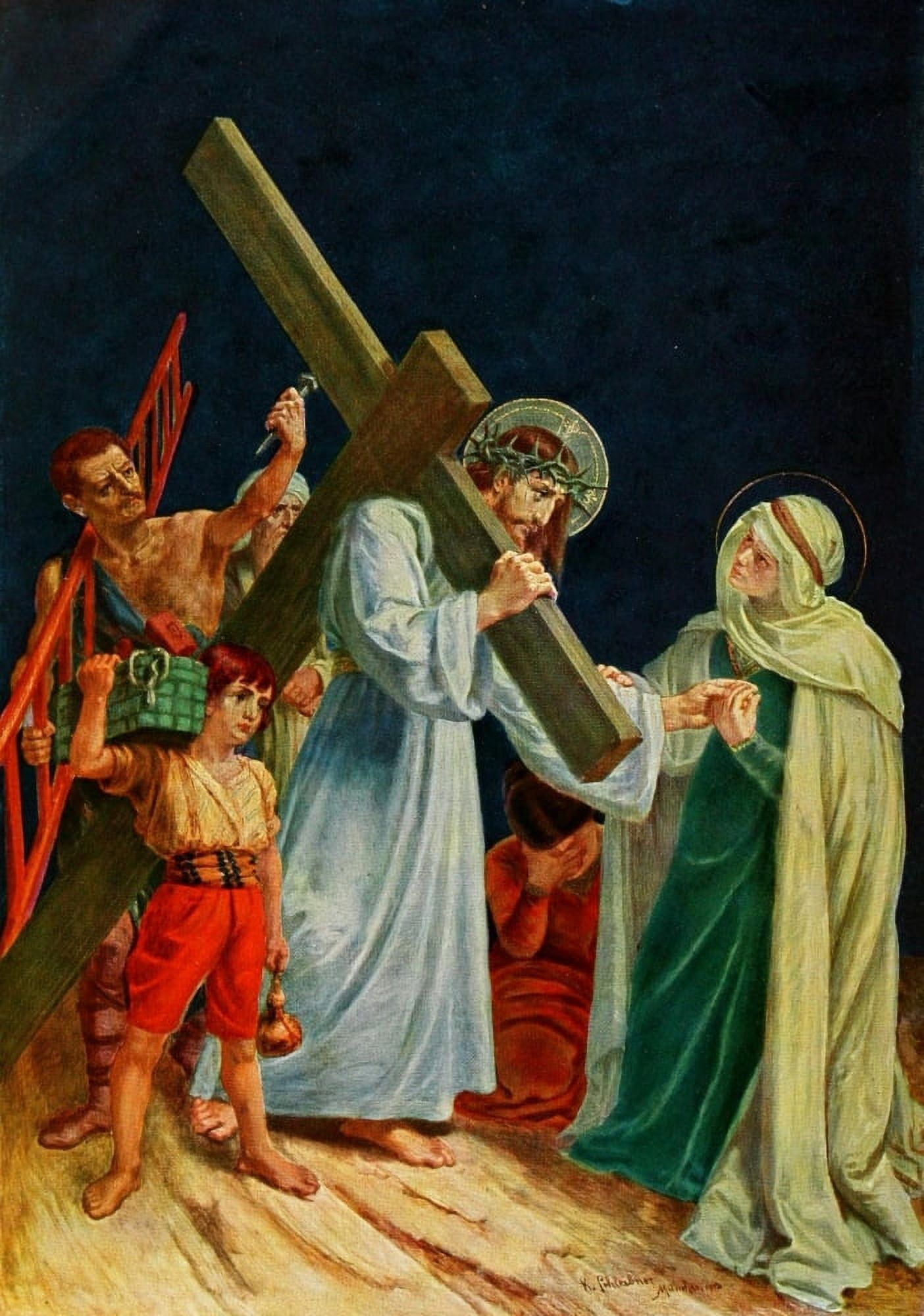 Christliche Kunst 9 1912 Christ carrying his cross Canvas Art - Kaspar Schleibner (18 x 24)