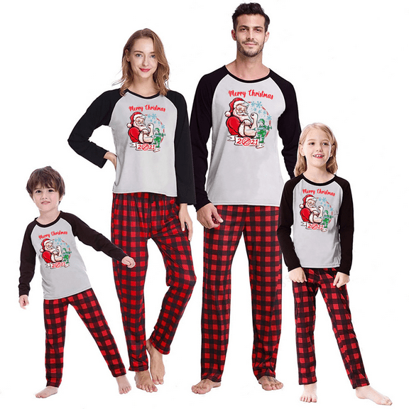 Christm Matching Family Pajam Nightwear Set/ Romper, Grey Long Sleeve Printed Pattern Tops and Pants