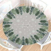 Christm Round Fitted Tablecloth with Elastic Edge,Water-Resistant Rustic Winter Grey Green Trees Snowflake Nature Forest Table Cover for 48-52" Found Tables Xmas Table Cloth for Dinner,Outdoor,Patio