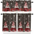 thumbnail image 1 of Christma Gnomes Kitchen Curtains and Valances Set, Rod Pocket Curtains Tier Farmhouse Window Curtains 36 Inch Length, Xmas Snowflake Brown Wooden Grain 3 Piece Kitchen Curtains Set, 1 of 6