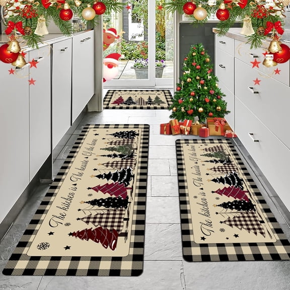 Christma Kitchen Mats for Floor 3 Pieces, Non Slip Cushioned Rugs Comfort Rugs Farmhouse Chef Mats Floor Carpet for Sink,Laundry Room