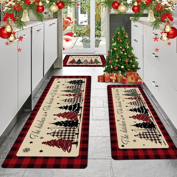Christma Kitchen Mats for Floor 3 Pieces, Non Slip Cushioned Rugs Comfort Rugs Farmhouse Chef Mats Floor Carpet for Sink,Laundry Room