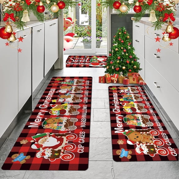 Christma Kitchen Mats for Floor 3 Pieces, Non Slip Cushioned Rugs Comfort Rugs Farmhouse Chef Mats Floor Carpet for Sink,Laundry Room