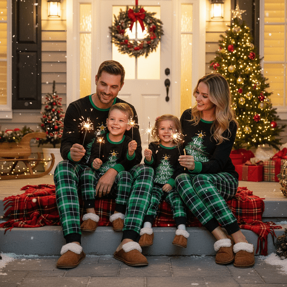 Christma Pajamas Family Matching Set Christmas Tree Lettler Print Green Plaid Holiday Pjs Sleepwear Outfits