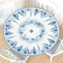 Christma Round Fitted Tablecloth with Elastic Edge,Water-Resistant Winter Woodland Snowflake Deer Xmas Pine Tree Table Cover for 48-52" Found Tables Chirstmas Table Cloth for Dinner,Outdoor,Patio