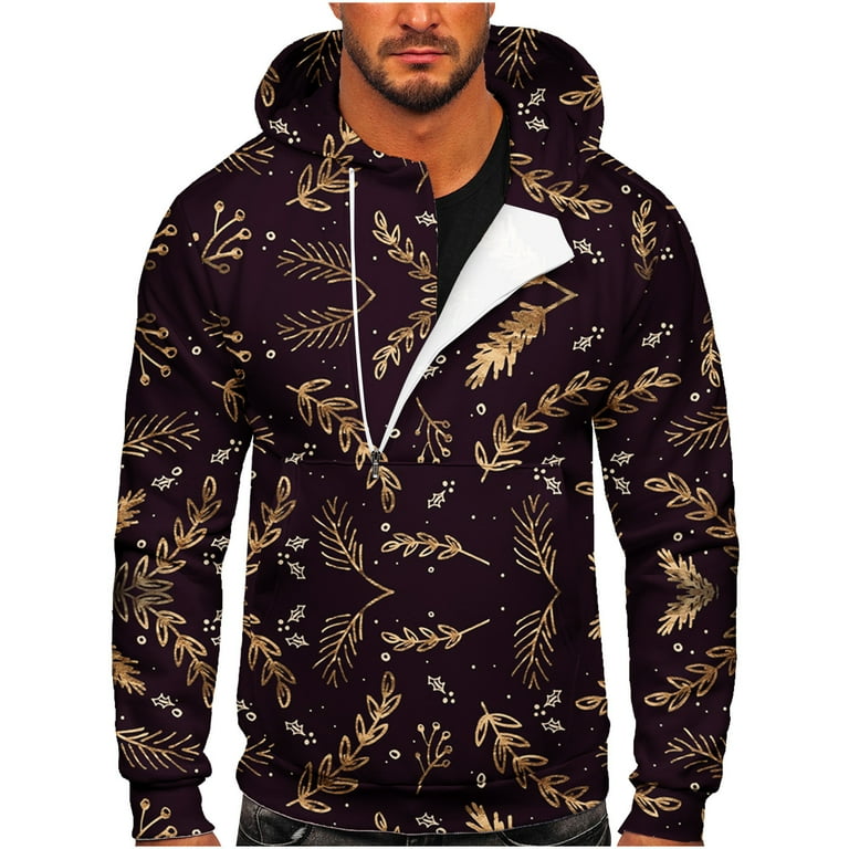 Christmas 1 4 Zip Up Hoodies for Men Casual Long Sleeve Ethnic Sweatshirt Geometric Ethnic 3D Print Pullover with Kangaroo Pocket Purple 5X Large Walmart