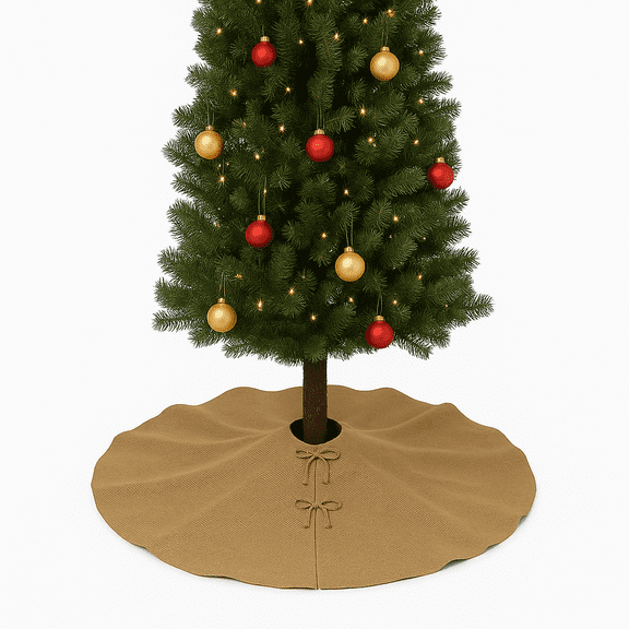 Christmas 100% Natural Jute Burlap Tree Skirt – 60" Diameter Rustic Farmhouse Holiday Décor, Eco-Friendly Christmas Tree Base Cover, Burlap Holiday Tree Skirt for Rustic, Vintage Themed Decorations