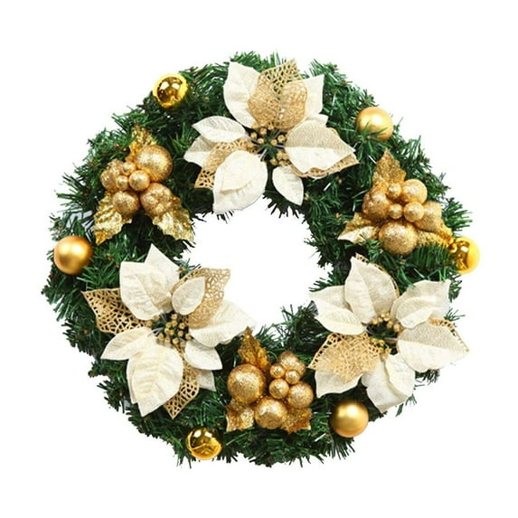 Christmas 11.8Inch Small Christmas Wreath for Front Door Artificial Greenery Spruce Wreath with 3 & Glittering Xmas Ornaments Holiday Home Wall丨Gold