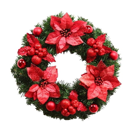 Christmas 11.8Inch Small Christmas Wreath for Front Door Artificial Greenery Spruce Wreath with 3 & Glittering Xmas Ornaments Holiday Home Wall丨Red