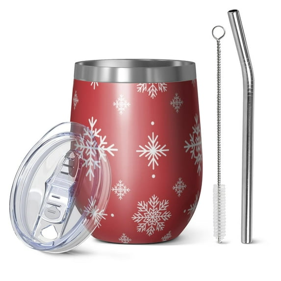 Christmas 12oz Stainless Steel Insulated Wine Tumbler with Lid and Straw – Double Wall Vacuum Mug for Hot & Cold Drinks, 304 Steel Interior, Sweat-Free Design