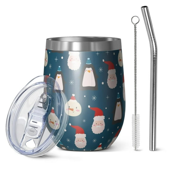 Christmas 12oz Stainless Steel Insulated Wine Tumbler with Lid and Straw – Double Wall Vacuum Mug for Hot & Cold Drinks, 304 Steel Interior, Sweat-Free Design