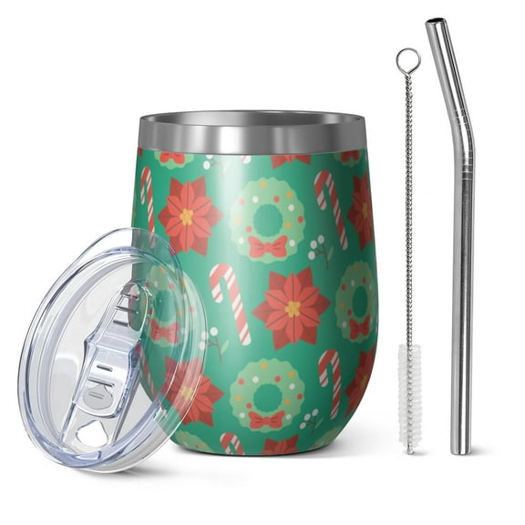 Christmas 12oz Stainless Steel Insulated Wine Tumbler with Lid and Straw – Double Wall Vacuum Mug for Hot & Cold Drinks, 304 Steel Interior, Sweat-Free Design