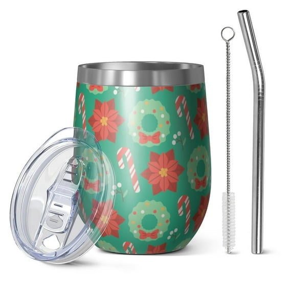Christmas 12oz Stainless Steel Insulated Wine Tumbler with Lid and Straw – Double Wall Vacuum Mug for Hot & Cold Drinks, 304 Steel Interior, Sweat-Free Design