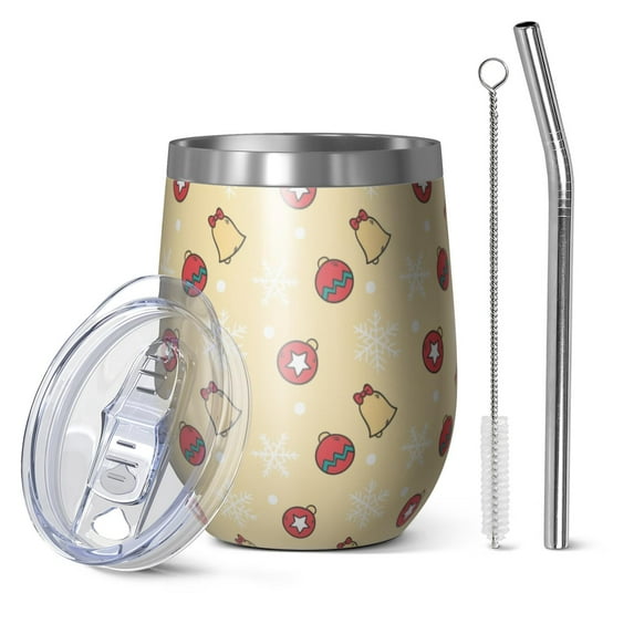 Christmas 12oz Stainless Steel Insulated Wine Tumbler with Lid and Straw – Double Wall Vacuum Mug for Hot & Cold Drinks, 304 Steel Interior, Sweat-Free Design