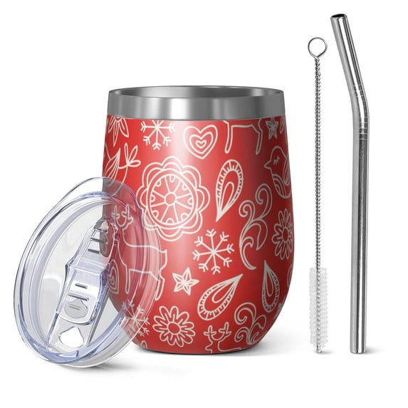 Christmas 12oz Stainless Steel Insulated Wine Tumbler with Lid and Straw – Double Wall Vacuum Mug for Hot & Cold Drinks, 304 Steel Interior, Sweat-Free Design
