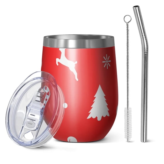 Christmas 12oz Stainless Steel Insulated Wine Tumbler with Lid and Straw – Double Wall Vacuum Mug for Hot & Cold Drinks, 304 Steel Interior, Sweat-Free Design