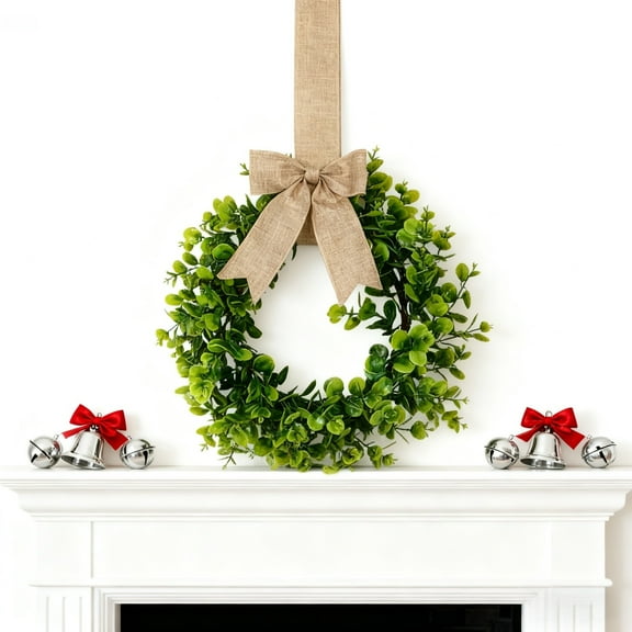 1 Pcs Christmas Kitchen Cabinet Wreath Boxwood Garland with Ribbon Greenery Garland Hanging Wreaths for Cabinet Wall Window Door Fireplace Party Farmhouse Decor