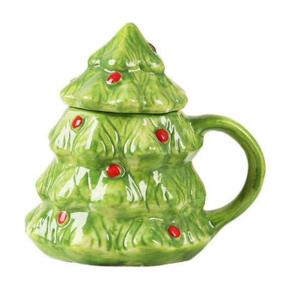 Christmas 15oz Christmas Tree Mug With Lid Cute Ceramic Xmas Tree Coffee Mug Adorable Festive Ceramic Coffee Cup Winter Xmas Holiday Birthday Tabletop Drinkware Teacup Gifts For Adults Kids