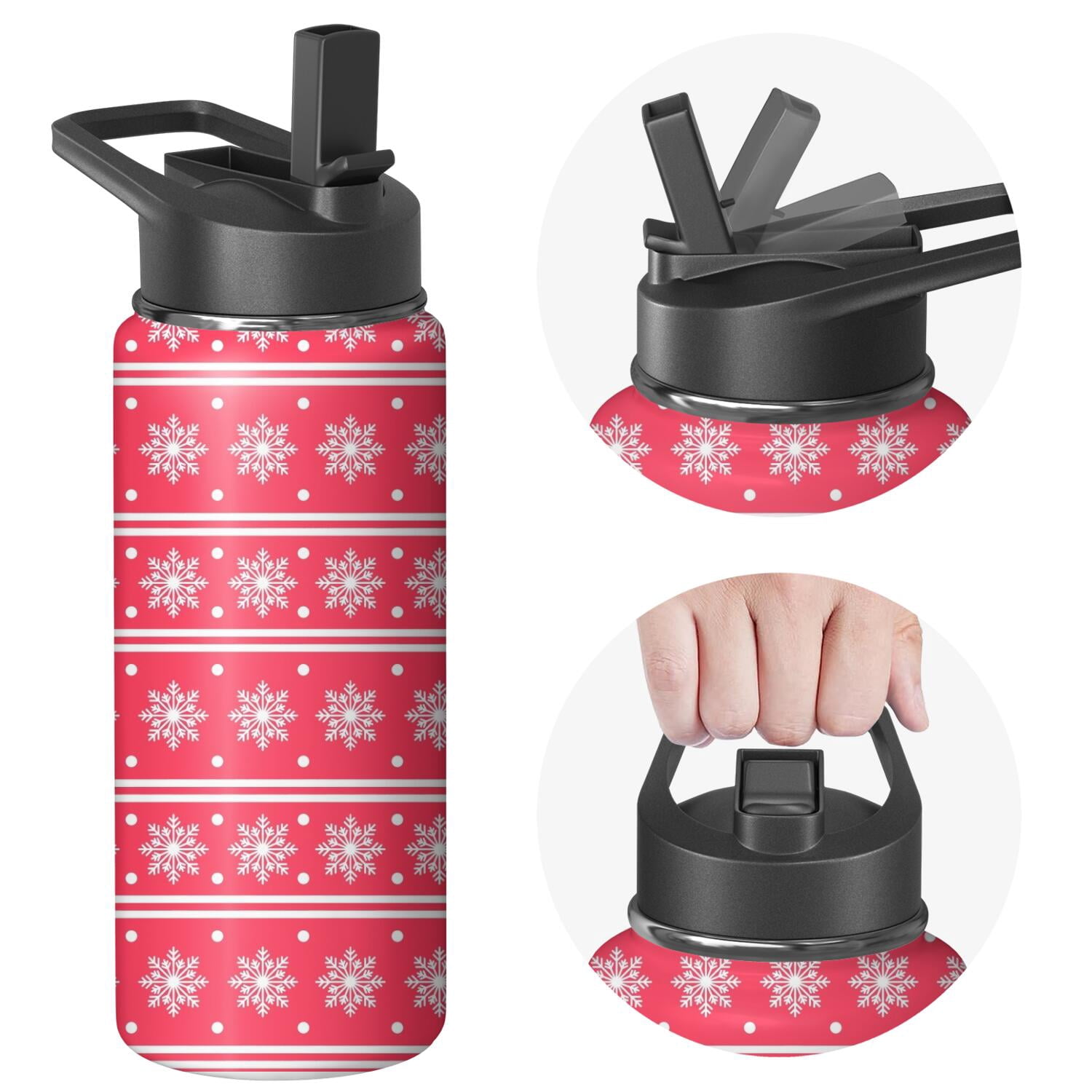 Christmas 18 oz Insulated Stainless Steel Water Bottle with Straw & Cleaning Brush , Leakproof, BPA-Free, 304 Stainless Steel, Wide Mouth, Travel Mug for Car, Gym, Office