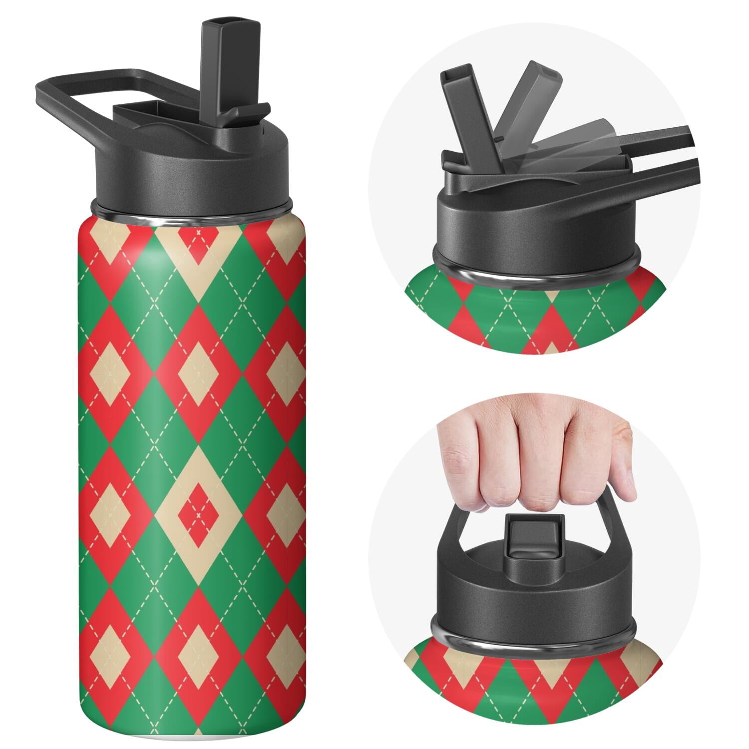 Christmas 18 oz Insulated Stainless Steel Water Bottle with Straw & Cleaning Brush , Leakproof, BPA-Free, 304 Stainless Steel, Wide Mouth, Travel Mug for Car, Gym, Office