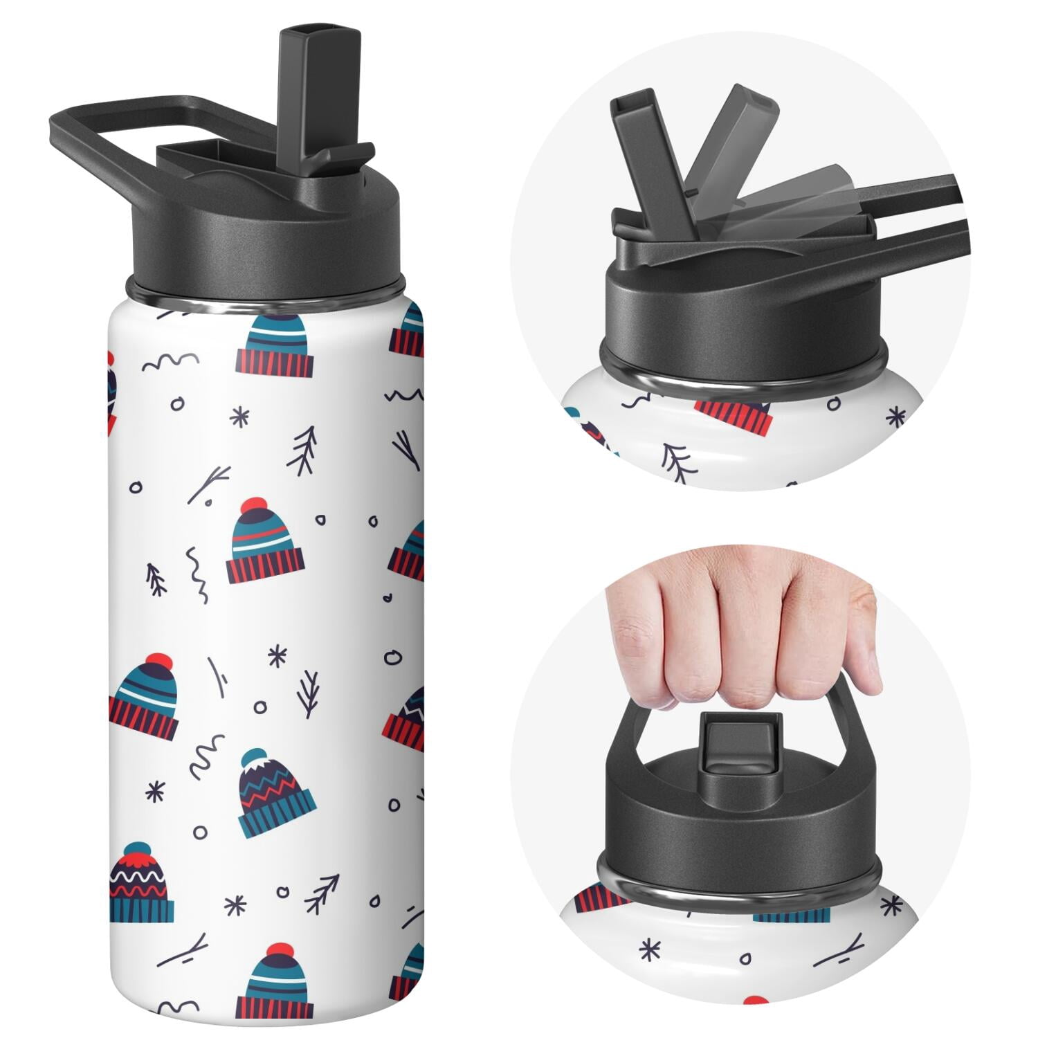 Christmas 18 oz Insulated Stainless Steel Water Bottle with Straw & Cleaning Brush , Leakproof, BPA-Free, 304 Stainless Steel, Wide Mouth, Travel Mug for Car, Gym, Office