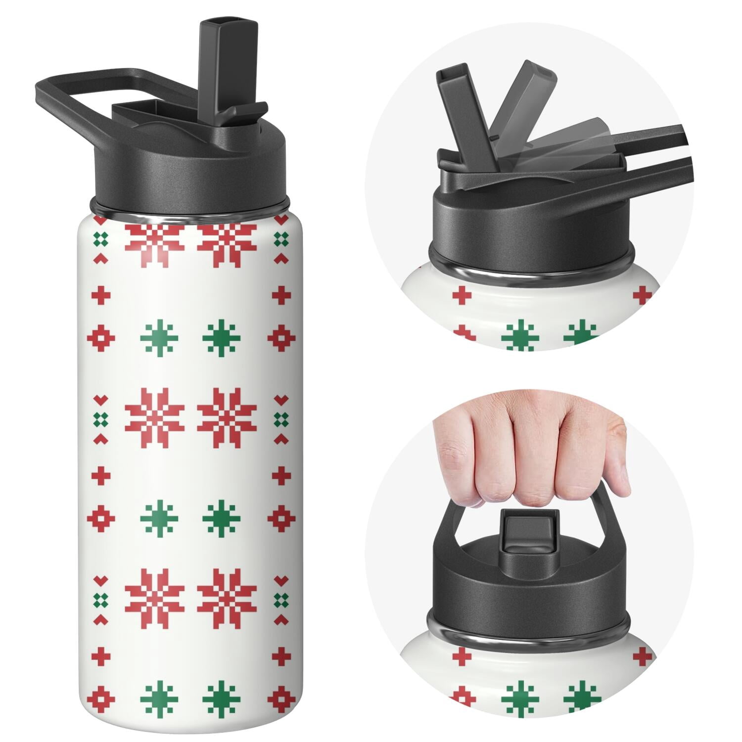 Christmas 18 oz Insulated Stainless Steel Water Bottle with Straw & Cleaning Brush , Leakproof, BPA-Free, 304 Stainless Steel, Wide Mouth, Travel Mug for Car, Gym, Office