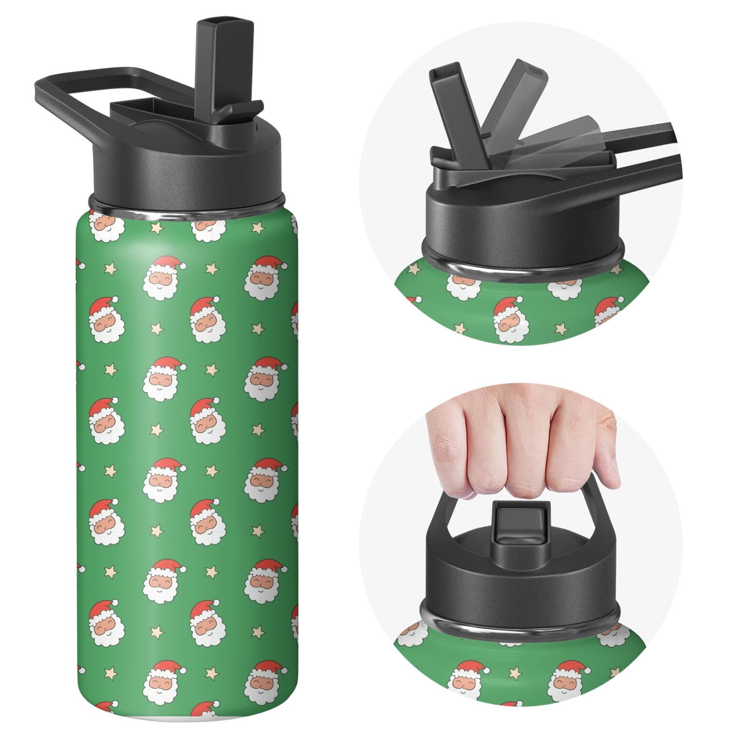 Christmas 18 oz Insulated Stainless Steel Water Bottle with Straw & Cleaning Brush , Leakproof, BPA-Free, 304 Stainless Steel, Wide Mouth, Travel Mug for Car, Gym, Office