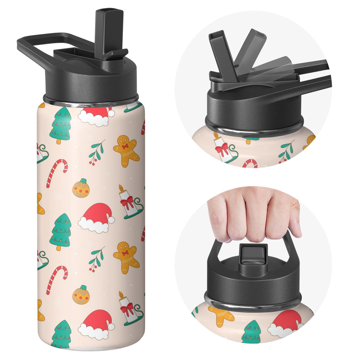 Christmas 18 oz Insulated Stainless Steel Water Bottle with Straw & Cleaning Brush , Leakproof, BPA-Free, 304 Stainless Steel, Wide Mouth, Travel Mug for Car, Gym, Office