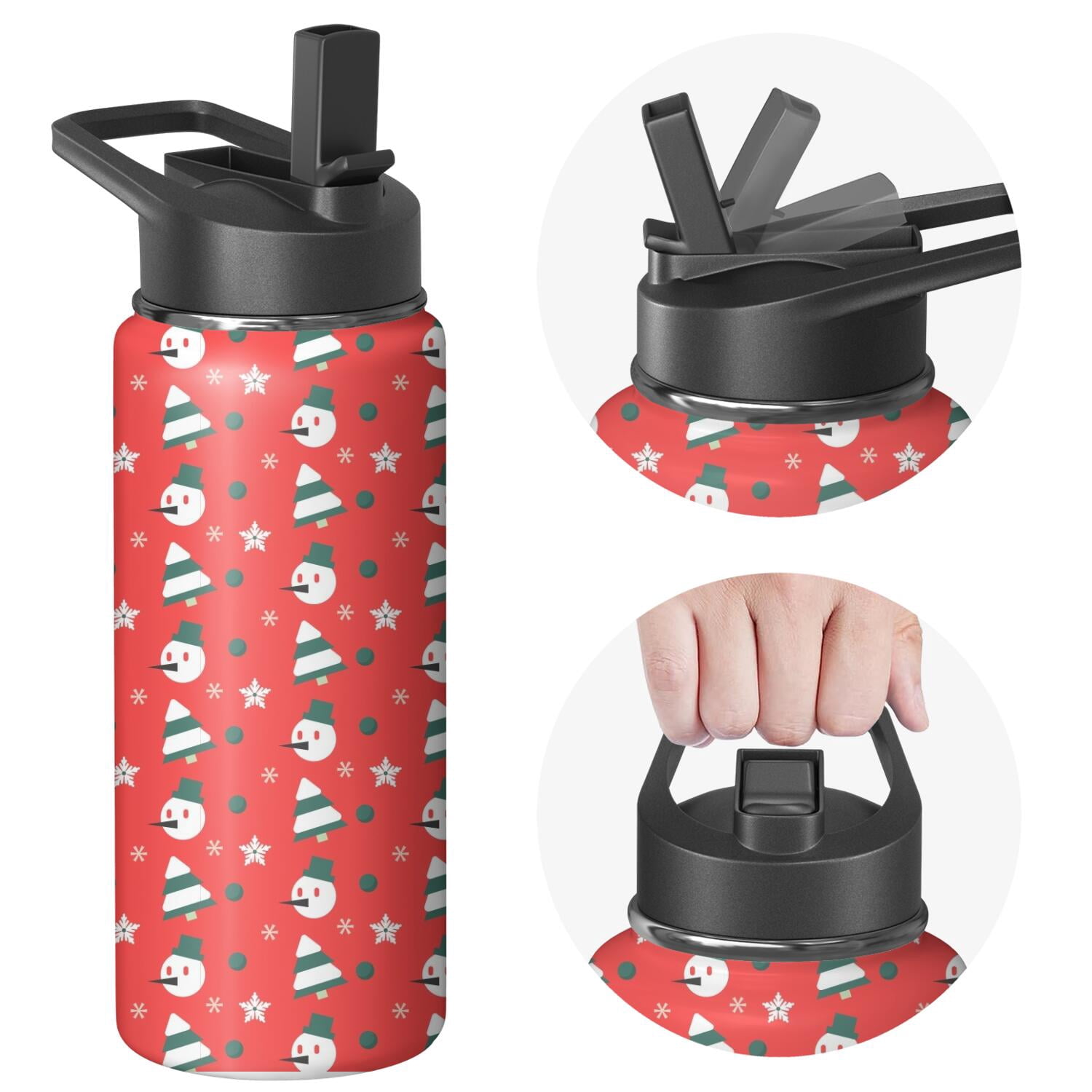 Christmas 18 oz Insulated Stainless Steel Water Bottle with Straw & Cleaning Brush , Leakproof, BPA-Free, 304 Stainless Steel, Wide Mouth, Travel Mug for Car, Gym, Office
