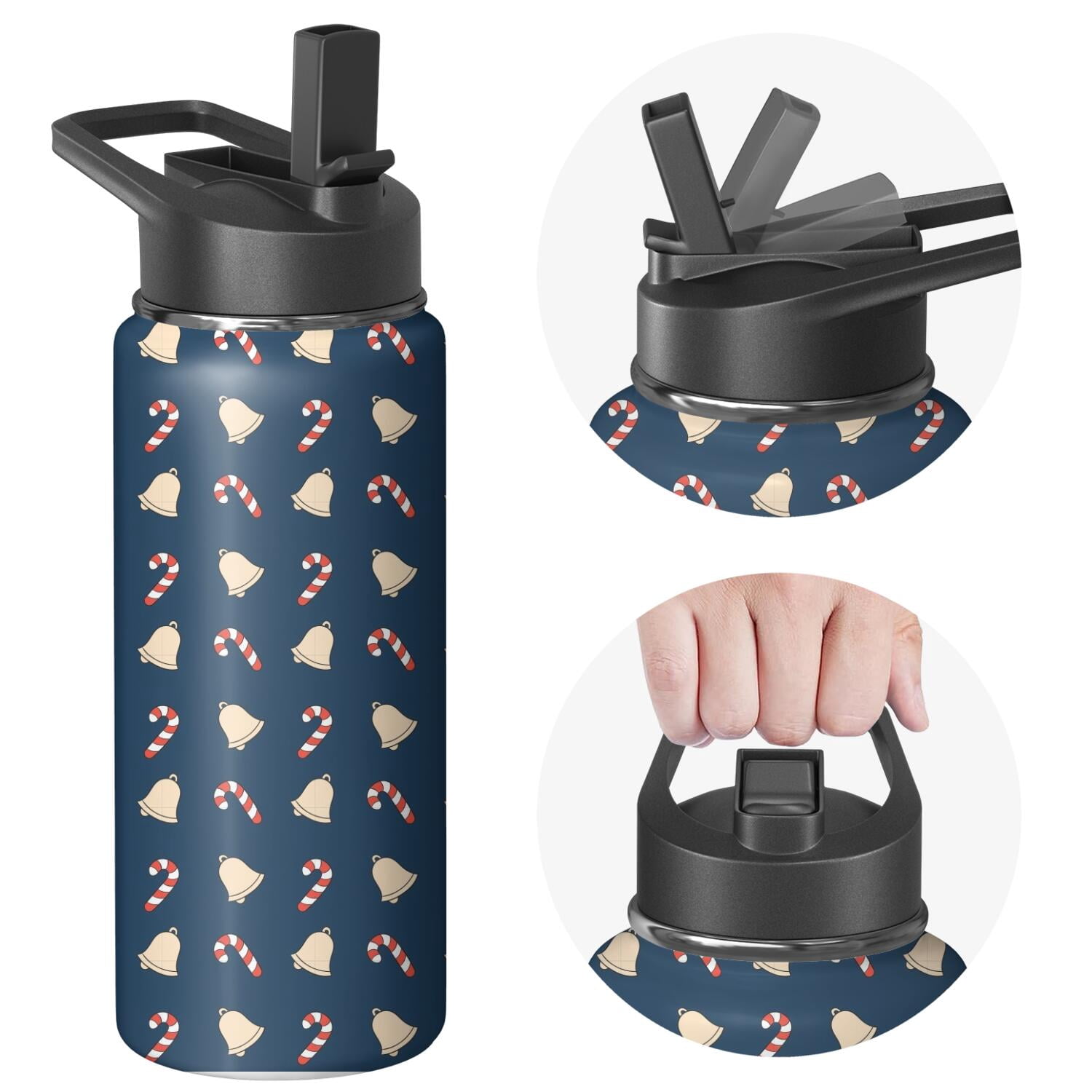 Christmas 18 oz Insulated Stainless Steel Water Bottle with Straw & Cleaning Brush , Leakproof, BPA-Free, 304 Stainless Steel, Wide Mouth, Travel Mug for Car, Gym, Office