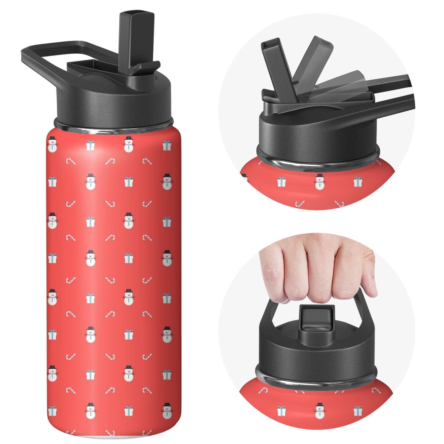 Christmas 18 oz Insulated Stainless Steel Water Bottle with Straw & Cleaning Brush , Leakproof, BPA-Free, 304 Stainless Steel, Wide Mouth, Travel Mug for Car, Gym, Office