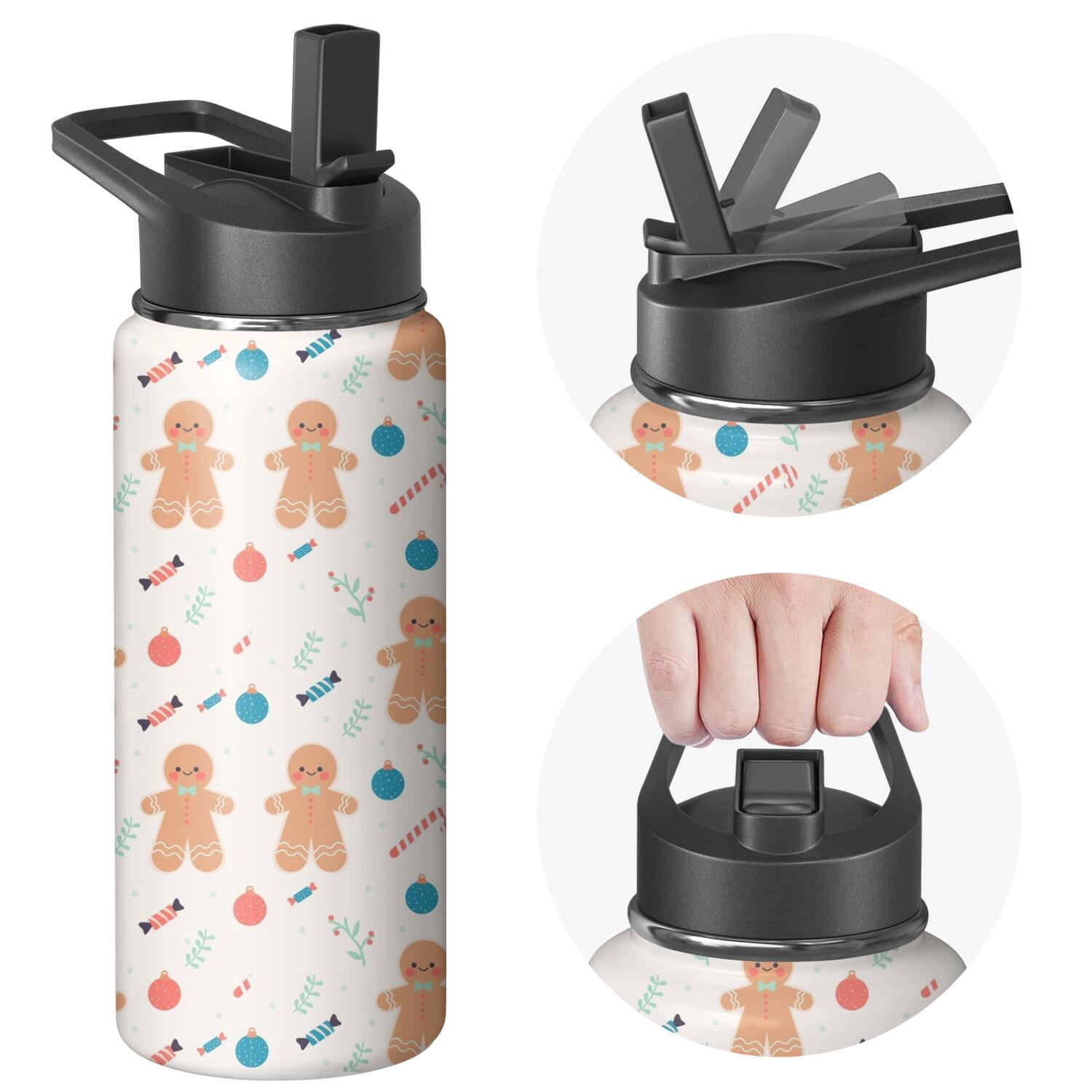 Christmas 18 oz Insulated Stainless Steel Water Bottle with Straw & Cleaning Brush , Leakproof, BPA-Free, 304 Stainless Steel, Wide Mouth, Travel Mug for Car, Gym, Office