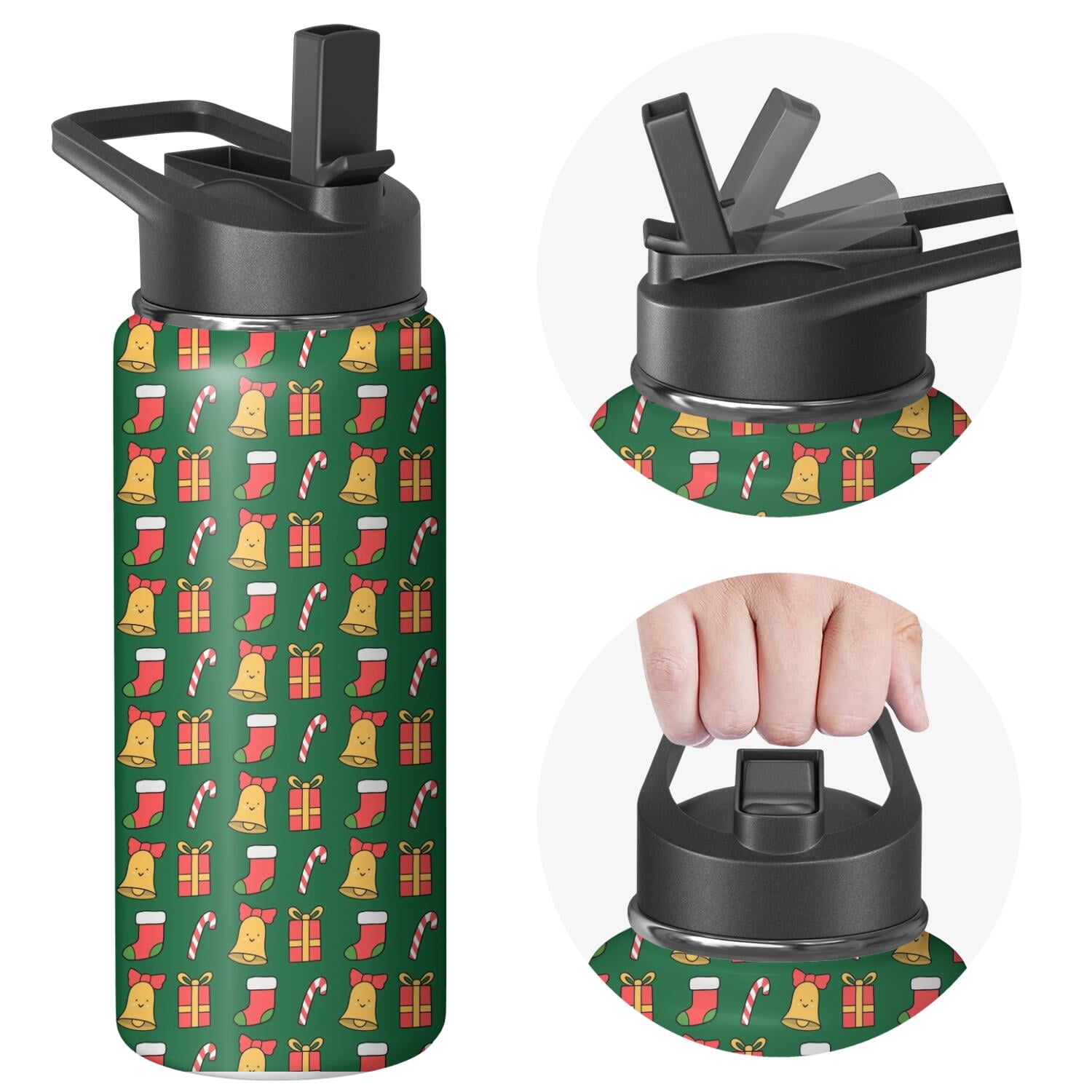 Christmas 18 oz Insulated Stainless Steel Water Bottle with Straw & Cleaning Brush , Leakproof, BPA-Free, 304 Stainless Steel, Wide Mouth, Travel Mug for Car, Gym, Office