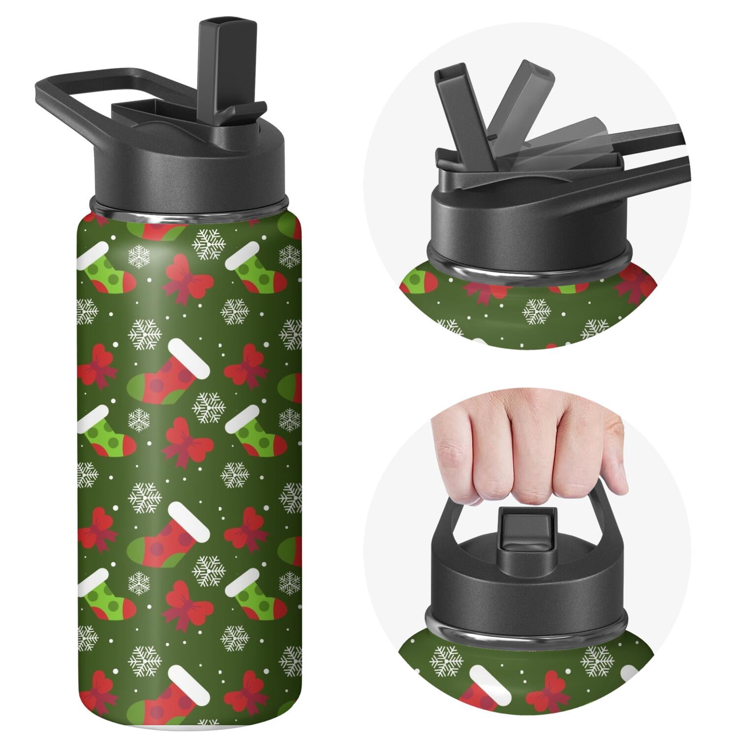 Christmas 18 oz Insulated Stainless Steel Water Bottle with Straw & Cleaning Brush , Leakproof, BPA-Free, 304 Stainless Steel, Wide Mouth, Travel Mug for Car, Gym, Office