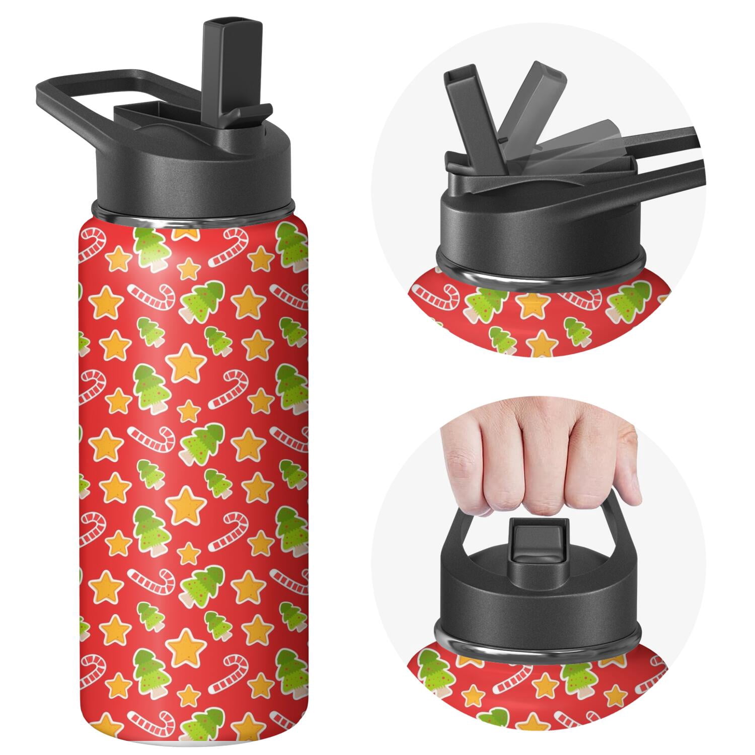 Christmas 18 oz Insulated Stainless Steel Water Bottle with Straw & Cleaning Brush , Leakproof, BPA-Free, 304 Stainless Steel, Wide Mouth, Travel Mug for Car, Gym, Office